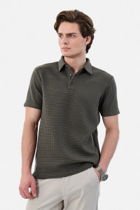 Snitch Self Design Men Polo Neck Grey
