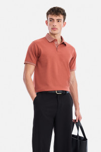 Snitch Self Design Men Polo Neck Orange