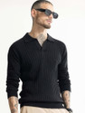 Snitch Self Design Men Polo Neck Black