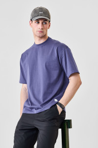 Snitch Solid Men Crew Neck Light Blue