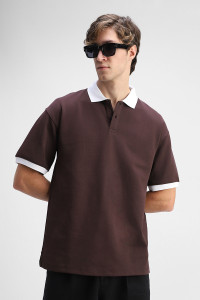 Snitch Solid Men Polo Neck Brown T-Shirt
