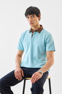 Snitch Solid Men Polo Neck Light Blue