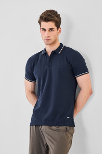 Snitch Solid Men Polo Neck Navy Blue