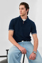 Snitch Solid Men Polo Neck Navy Blue