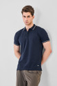 Snitch Solid Men Polo Neck Navy Blue