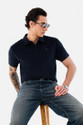 Snitch Solid Men Polo Neck Navy Blue