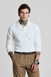 Snitch Solid Men Polo Neck White T-Shirt
