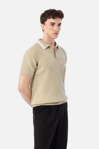 Snitch Striped Men Polo Neck Beige T-Shirt