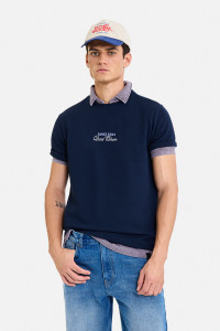 Snitch Typography Men Polo Neck Navy Blue