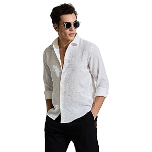 SNITCH White Full Sleeve Casual Textured Shirts