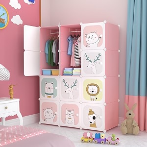 kids wardrobe pink plastic soft pp plastic foldable contemporary bedroom cabinet 12 doors 13 levels 12 shelves no lock
