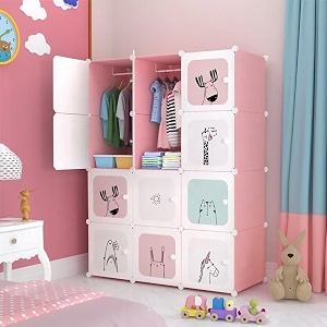 pink plastic modern foldable portable 12 door wardrobe for kids39 bedroom clothes storage