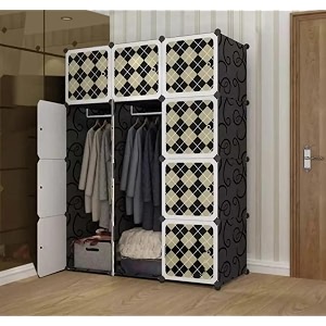 12 door plastic soft sheet wardrobe for kids baby almirah for clothes baby storage organizer cupboard for clothes kids wardrobe for clothestoysbooks black-square-gird