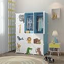 12 Door Plastic Soft Sheet Wardrobe for Kids, Baby Almirah for Clothes, Baby Storage Organizer, Cupboard for Clothes, Kids Wardrobe for Clothes/Toys/Books (Pink-Elephant)
