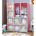 Pink 12 Door Minimalist Plastic Kids' Collapsible Wardrobe for Clothes, Toys, Books