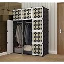 12 Door Plastic Soft Sheet Wardrobe for Kids, Baby Almirah for Clothes, Baby Storage Organizer, Cupboard for Clothes, Kids Wardrobe for Clothes/Toys/Books (Black-Square-Gird)