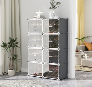 SNKR ESSENTIALS 16-Shelf-8-Door Plastic Cupboard Shoe Rack