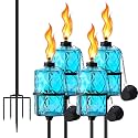 SNOGSWOG Glass Citronella Torches Set of 4, 12 Oz Outdoor Garden Torch with 5-Prong Grounded Stake, 59 Inch Glass Torch for Home Décor, Outside Torches for Backyard, Garden, Patio, Blue
