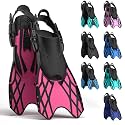 Snorkel Fins for Adults Youth, Short Diving Swim Flippers with Adjustable Open Heel, Upgraded Quick Release Buckles, Comfortable Foot Pocket, Compact Travel Fins with Mesh Bag