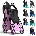 Snorkel Fins for Adults Youth, Short Diving Swim Flippers with Adjustable Open Heel, Upgraded Quick Release Buckles, Comfortable Foot Pocket, Compact Travel Fins with Mesh Bag