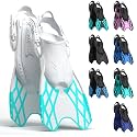 Snorkel Fins for Adults Youth, Short Diving Swim Flippers with Adjustable Open Heel, Upgraded Quick Release Buckles, Comfortable Foot Pocket, Compact Travel Fins with Mesh Bag