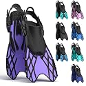 Snorkel Fins for Adults Youth, Short Diving Swim Flippers with Adjustable Open Heel, Upgraded Quick Release Buckles, Comfortable Foot Pocket, Compact Travel Fins with Mesh Bag