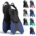 Snorkel Fins for Adults Youth, Short Diving Swim Flippers with Adjustable Open Heel, Upgraded Quick Release Buckles, Comfortable Foot Pocket, Compact Travel Fins with Mesh Bag
