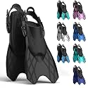 Snorkel Fins for Adults Youth, Short Diving Swim Flippers with Adjustable Open Heel, Upgraded Quick Release Buckles, Comfortable Foot Pocket, Compact Travel Fins with Mesh Bag