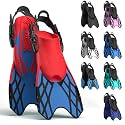 Snorkel Fins for Adults Youth, Short Diving Swim Flippers with Adjustable Open Heel, Upgraded Quick Release Buckles, Comfortable Foot Pocket, Compact Travel Fins with Mesh Bag