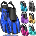 Snorkel Fins Diving Fins Adjustable Buckles Open Heel Swim Flippers Travel Size Short Swim Fins for Snorkeling Diving Swimming Adult Men Womens