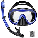 Snorkeling Gear for Adults, Adult Snorkel Set with Panoramic Anti-Leak and Anti-Fog Tempered Glass Snorkel Mask, Dry Top Snorkel, Snorkle Mask Set Adult with Mesh Bag Ear Plug for Snorkeling