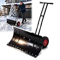 Snow Shovel with Wheels, Snow Plow with Adjustable Steel Blade，Dual Bar
