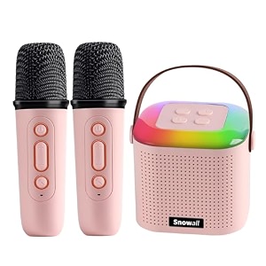 karaoke machine for kidsportable bluetooth party speaker with 2 wireless microphoneskids music player toy for girls 3456789101112years old birthday gifts2-pink