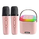 Karaoke Machine for Kids,Portable Bluetooth Party Speaker with 2 Wireless Microphones,Kids Music Player Toy for Girls 3,4,5,6,7,8,9,10,11,12+Years Old Birthday Gifts(2-Pink)