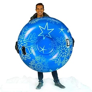 snowcandy snow tube 4834 blue pro-tuber edition inflatable snow sled toboggan for kids and adults heavy duty with handles and bottom winter outdoor sledding easy to inflate and deflate