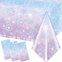 Snowflake Christmas Decorations - 3Pcs Winter Wonderland Table Covers Set, Purple Blue Xmas Tablecloth for Holiday Party, Baby Shower, Birthday - Disposable Supplies