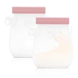 snowie soft 2pcs 320ml silicone breast milk storage bags bag food grade breastmilk bag for fridge easy pour baby milk storage bag with nozzle leakproof travel food container fruit puree bagpink