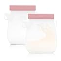 SNOWIE SOFT 2Pcs 320Ml Silicone Breast Milk Storage Bags Bag Food Grade Breastmilk Bag For Fridge Easy Pour Baby Milk Storage Bag With Nozzle Leakproof Travel Food Container Fruit Puree Bag,Pink
