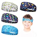 SNOWIE Soft 4-Pack Kids Sports Headbands, Moisture-Wicking Non-Slip