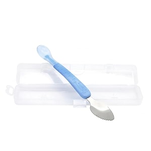 snowie soft baby fruit scraper spoon 2 in 1 serrated tool for kidsblue