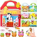 SNOWIE SOFT® Busy Board for Toddlers 1-3 with Finger Puppets for Kids, Farm Animals Quiet Busy Binder Book for Toddlers 1-3, Montessori Busy Board Toys to Study Farm Animals Knowledge Travel Toys