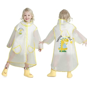 snowie soft kids raincoat eva transparent cartoon dinosaur print  versatile knee-length  extended hat brim  durable amp eco-friendly  fits 115-125cm  perfect for outdoor play  no rainboots