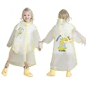 SNOWIE SOFT® Kids Raincoat EVA Transparent Cartoon Dinosaur Print | Versatile Knee-Length | Extended Hat Brim | Durable & Eco-Friendly | Fits 115-125cm | Perfect for Outdoor Play | No Rainboots
