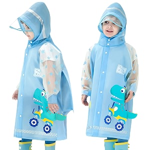 snowie soft hooded raincoat for kids 4-9 years with wide brim eva student rain coat for girls school bag rain cover dinosaur print recommended height 105-145cm