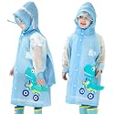 SNOWIE SOFT® Hooded Raincoat for Kids 4-9 Years With Wide Brim, EVA Student Rain Coat for Girls, School Bag Rain Cover, Dinosaur Print, Recommended Height 105-145CM