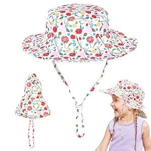snowie soft sun hat for girls aged 1-2 years old wide brim bucket beach hat with chin strap breathable mesh liner hats outdoor cute floral sun hats for kids girls