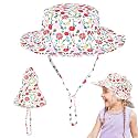 SNOWIE SOFT® Sun Hat for Girls Aged 1-2 Years Old Wide Brim Bucket Beach Hat with Chin Strap Breathable Mesh Liner Hats Outdoor Cute Floral Sun Hats for Kids Girls