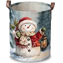 Snowman Lantern Laundry Basket, Christmas Hamper, 15.75x19.7in