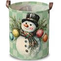 Watercolor Snowman Laundry Basket, Christmas Hamper, 15.75x19.7in