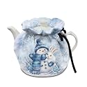 Snowman Rabbit White Christmas Tea Cozy Dust Cover Kitchen Cozies Keep Teapot Coffee Pot Warm Easy to Install and Washable Home Kitchen Decoration Gift Home Kitchen Table Top Xmas Decor